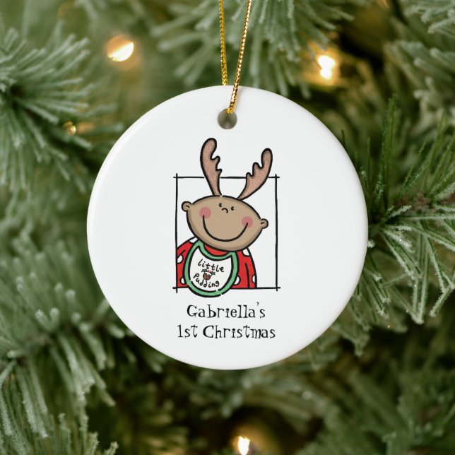 Personalised Medium Skin Tone Baby Face Baby's 1st Ceramic Ornament (Tree)