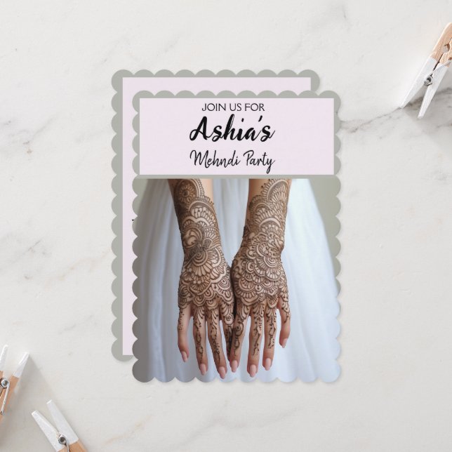 Personalised Mehndi/Henna Party Invitation  (Front/Back In Situ)