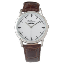 Personalised men&#39;s watch with brown leather band