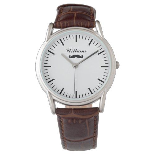 Personalised mens watch with brown leather band