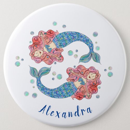 Personalised Mermaid Party Button Badge