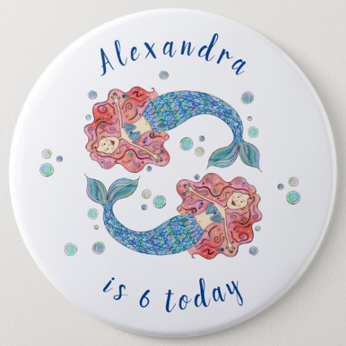 Personalised Mermaids Birthday Age Button Badge