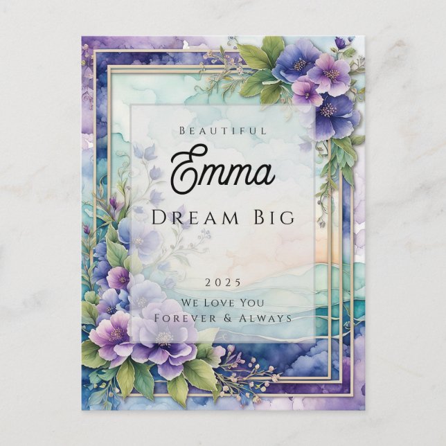 Personalised Message Watercolor Purple Floral Card (Front)