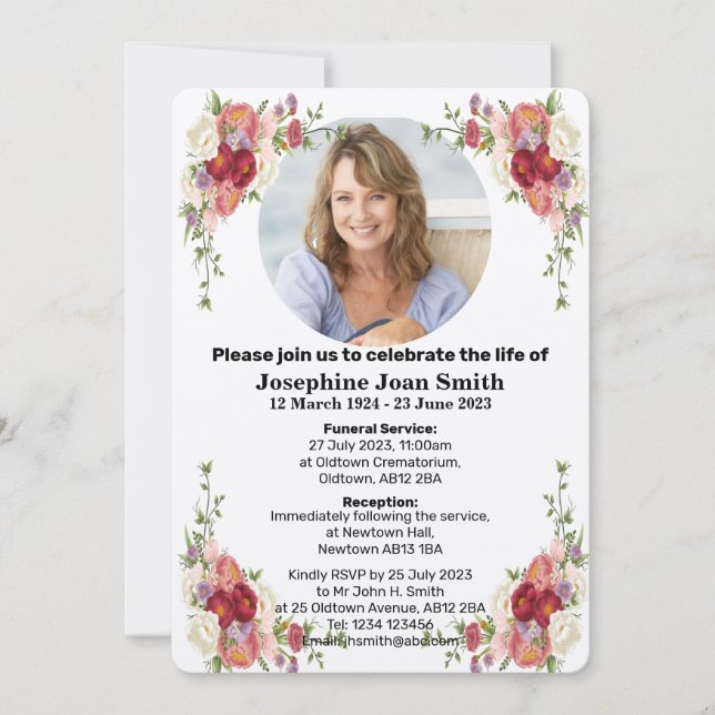 Personalised Minimalist Photo Funeral Invitation (Front)