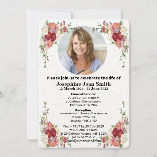 Personalised Minimalist Photo Funeral Invitation