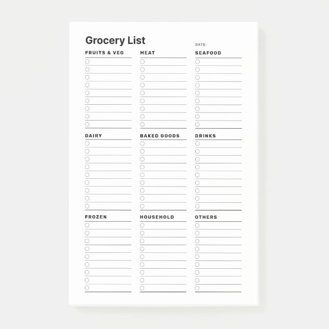 Personalised Minimalist Simple Grocery List Notes (Front)