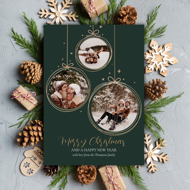 Personalised modern family photo Christmas Baubles Holiday Card (Creator Uploaded)