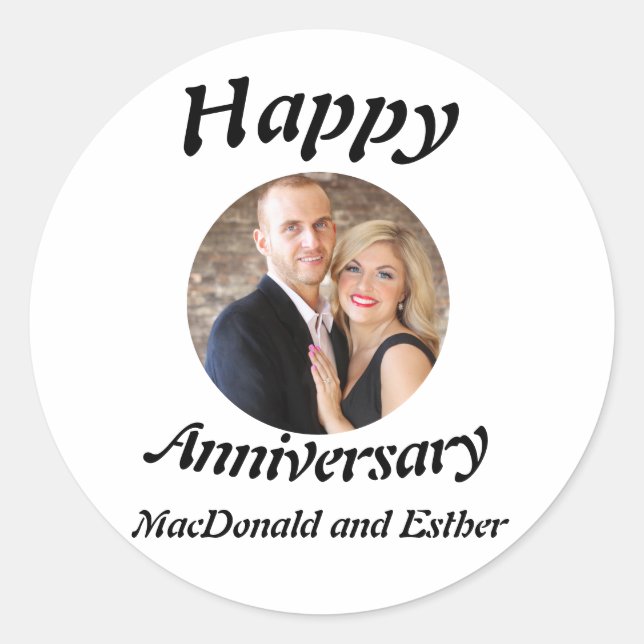 Personalised Modern Happy Anniversary photo  Classic Round Sticker (Front)