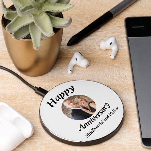 Personalised Modern Happy Anniversary photo  Wireless Charger