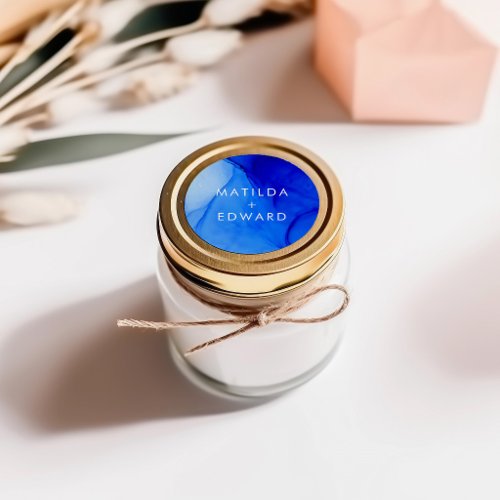 Personalised Modern Ink Abstract Blue Wedding  Classic Round Sticker