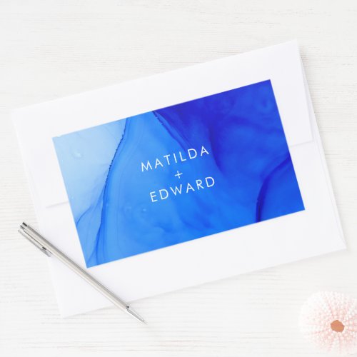 Personalised Modern Ink Abstract Blue Wedding  Rectangular Sticker
