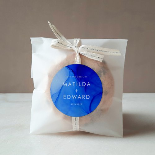 Personalised Modern Ink Bold Navy Blue Wedding  Classic Round Sticker