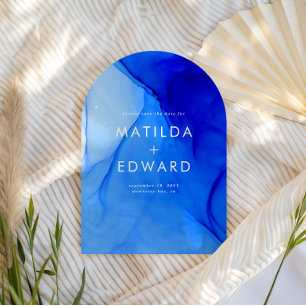 Personalised Modern Ink Bold Navy Blue Wedding Save The Date