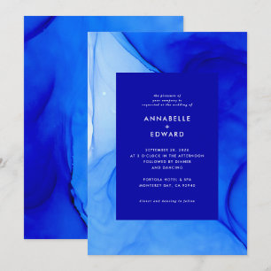 Personalised Modern Ink Wedding Abstract Blue Announcement