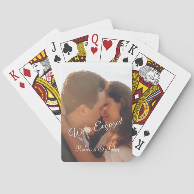 Personalised Modern Photo Engagement Calligraphy  Poker Cards (Back)