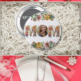Personalised MOM Mothers Day flower Photo Button