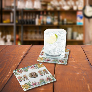 Personalised MOM Mothers Day flower Photo Glass Coaster