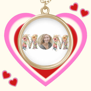 Personalised MOM Mothers Day flower Photo  Gold Plated Necklace