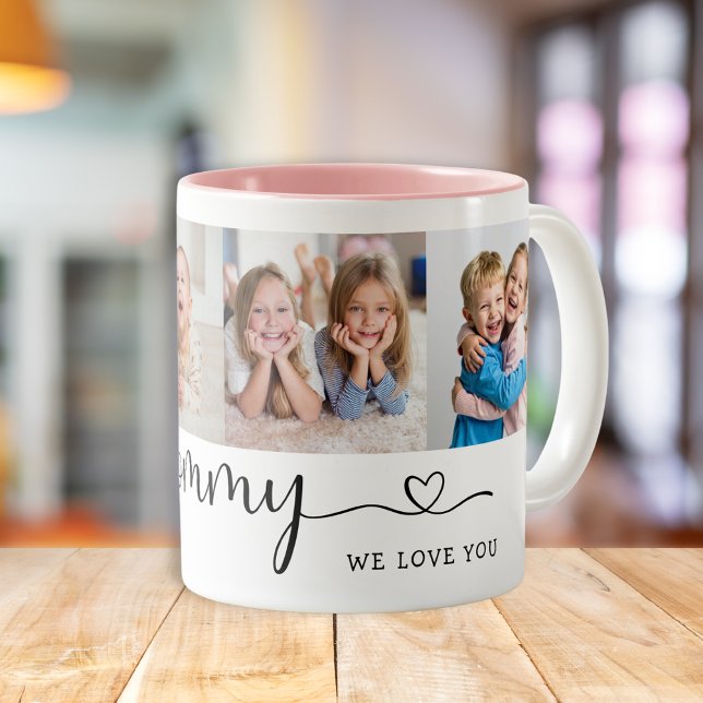 Personalised Mommy We Love You 4 Photo Two-Tone Coffee Mug (Creator Uploaded)