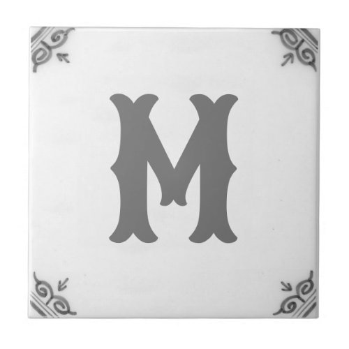 personalised monogram black and white Delft Tile