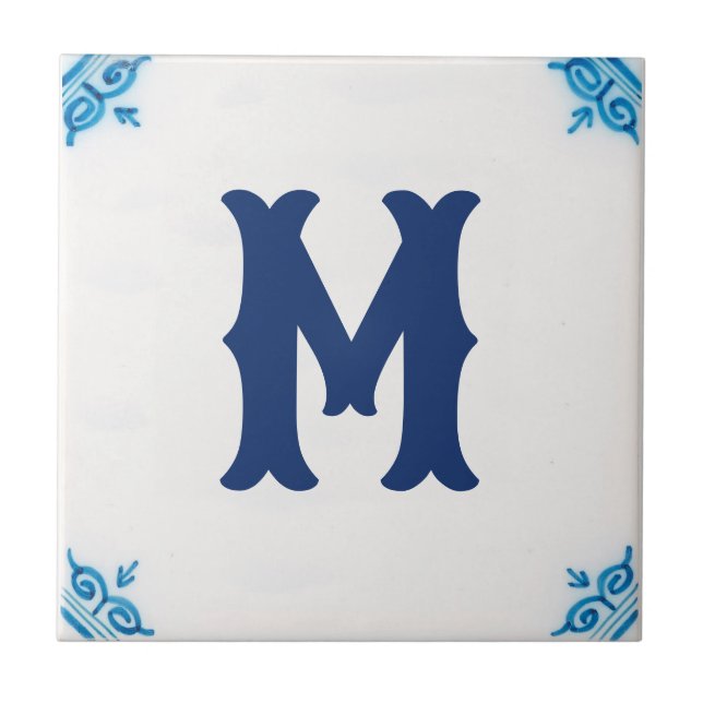 personalised monogram Blue Delft Tile (Front)