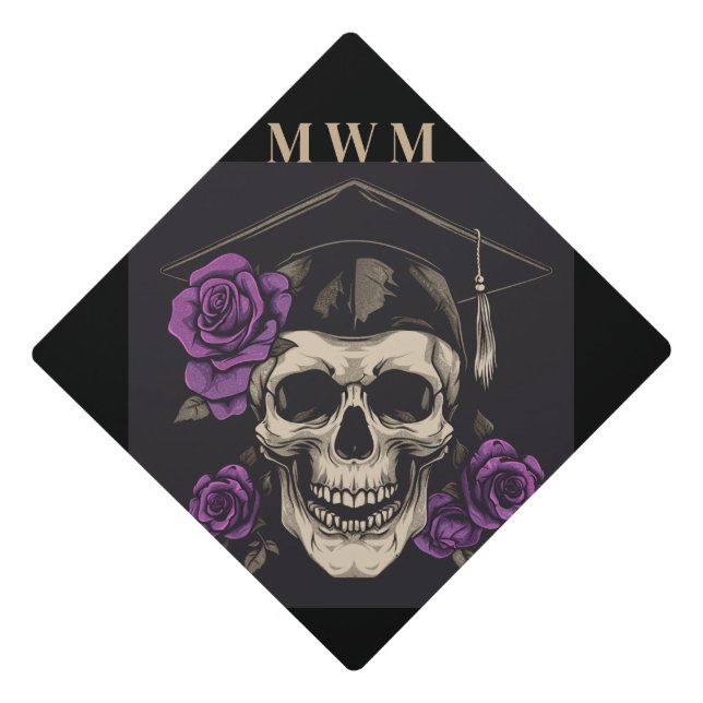 Personalised Monogram Goth Graduation Cap Topper (Front)