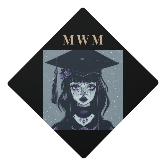 Personalised Monogram Goth Graduation Cap Topper (Front)
