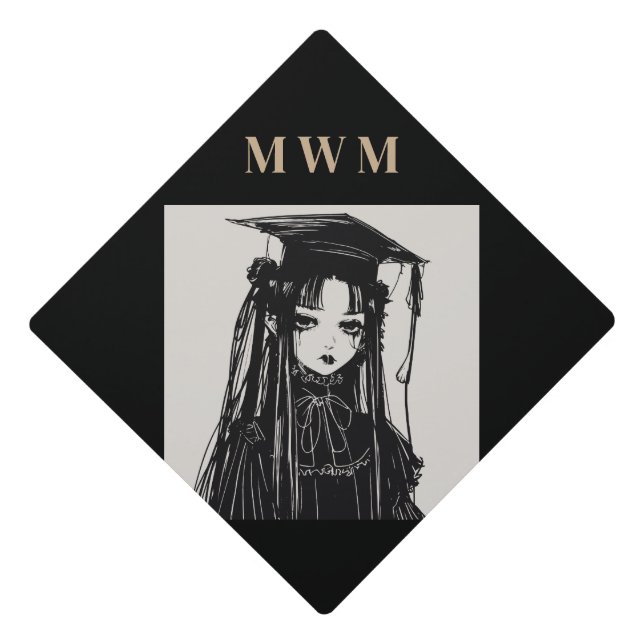 Personalised Monogram Goth Graduation Cap Topper (Front)