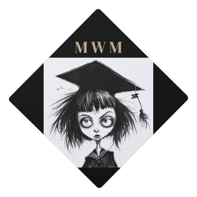 Personalised Monogram Goth Graduation Cap Topper (Front)