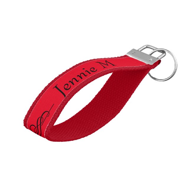 Personalised Monogram Name Red Wrist Keychain (Angled Up)