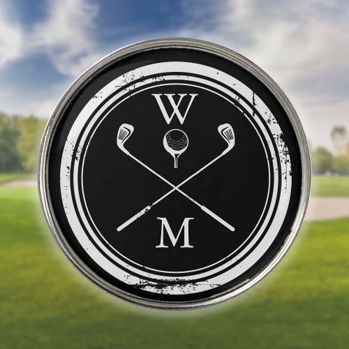 Personalised Monogram Preppy Black and White Golf Ball Marker