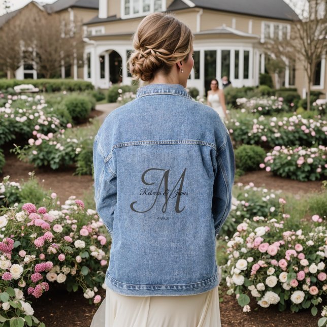 Personalised Monogram Script Date Name Initials  Denim Jacket (Wedding Back)