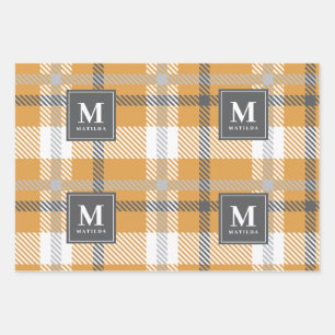 Personalised monogram tartan christmas wrapping paper sheets