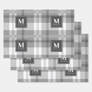 Personalised monogram tartan christmas wrapping paper sheets