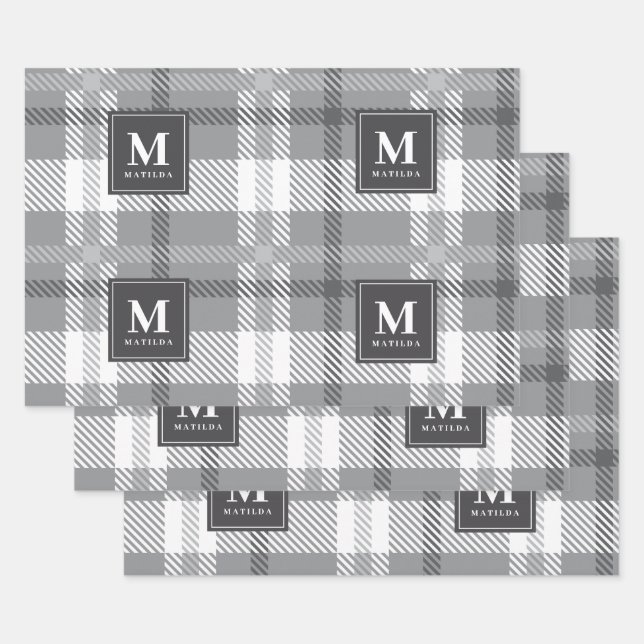 Personalised monogram tartan christmas wrapping paper sheets (Set)