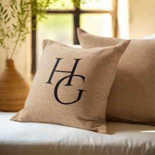 Personalised Monograms Faux Burlap Throw Pillow