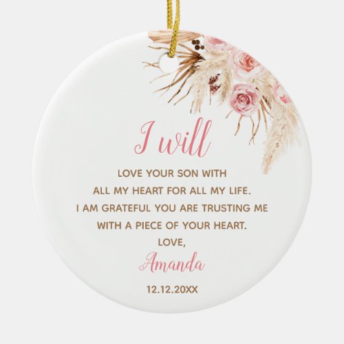 Personalised Mother of the Groom Boho Pink Flowers Ceramic Ornament