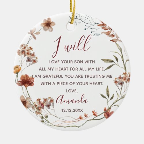 Personalised Mother of the Groom Boho Wildflowers Ceramic Ornament