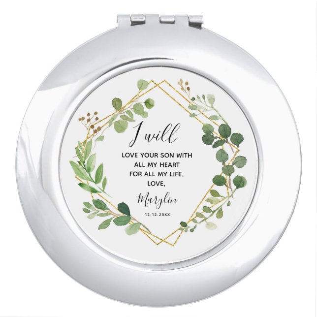 Personalised Mother of the Groom Wedding Gift Compact Mirror (Front)