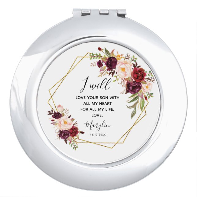 Personalised Mother of the Groom Wedding Gift Compact Mirror (Front)