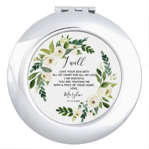 Personalised Mother of the Groom White Floral Gift Compact Mirror