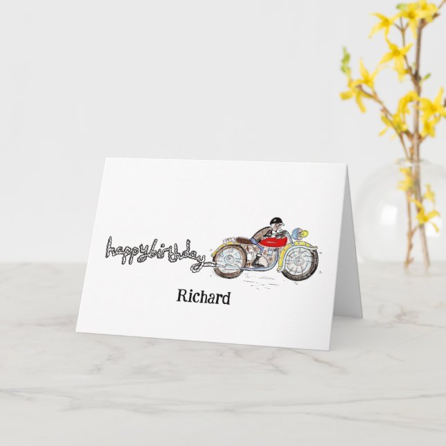 Personalised Motorbike Birthday Card (Yellow Flower)