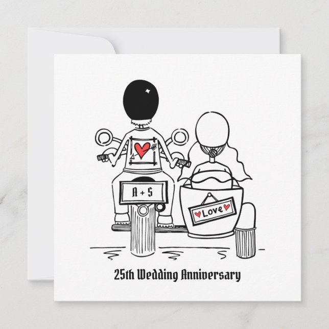 Personalised Motorbike & Sidecar Anniversary Invitation (Front)
