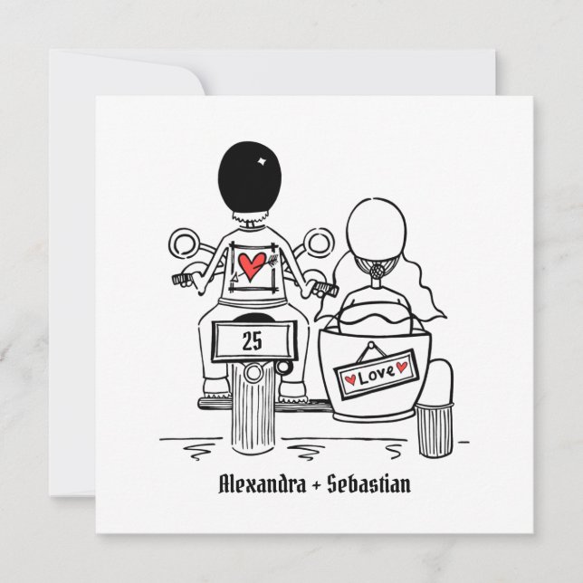 Personalised Motorbike & Sidecar Anniversary Invitation (Front)