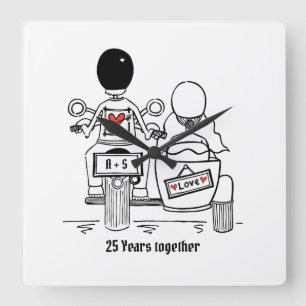 Personalised Motorbike & Sidecar Anniversary Square Wall Clock