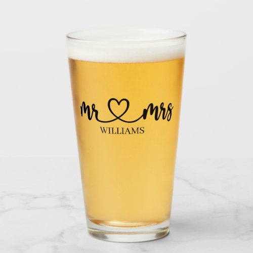 Personalised Mr and Mrs Love Couple Wedding Glass