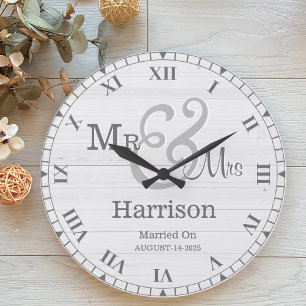 Personalised Mr & Mrs Gray White Retro Wood Couple Large Clock