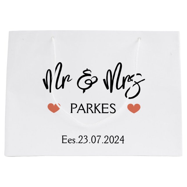Personalised Mr & Mrs Wedding Day Gift Bag,Wedding Large Gift Bag (Front)