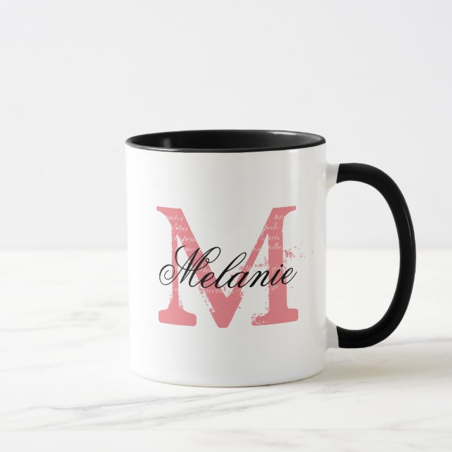 Personalised mug with elegant name monogram letter (Right)