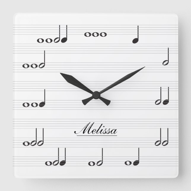 Personalised Music Notes Square Wall Clock (Front)